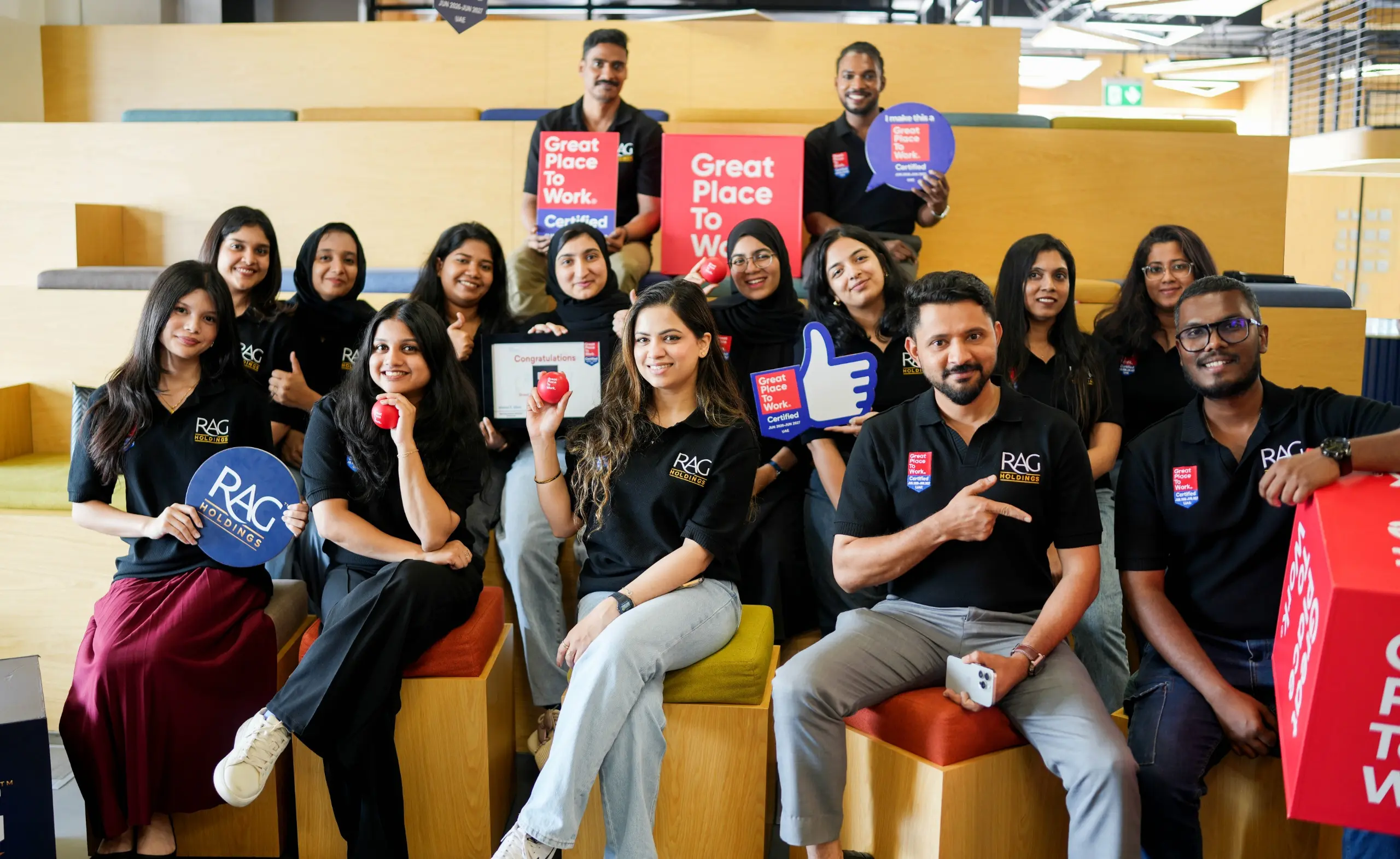 Employees at RAG Holdings celebrating Great Place to Work® Certification and a workplace culture built on innovation, respect, and teamwork.